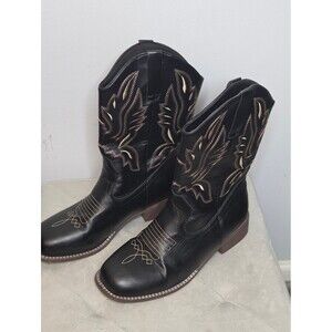 Amazon Classic Black Western Boots - Women's Square Toe‎ Cowboy Boot, 10.5